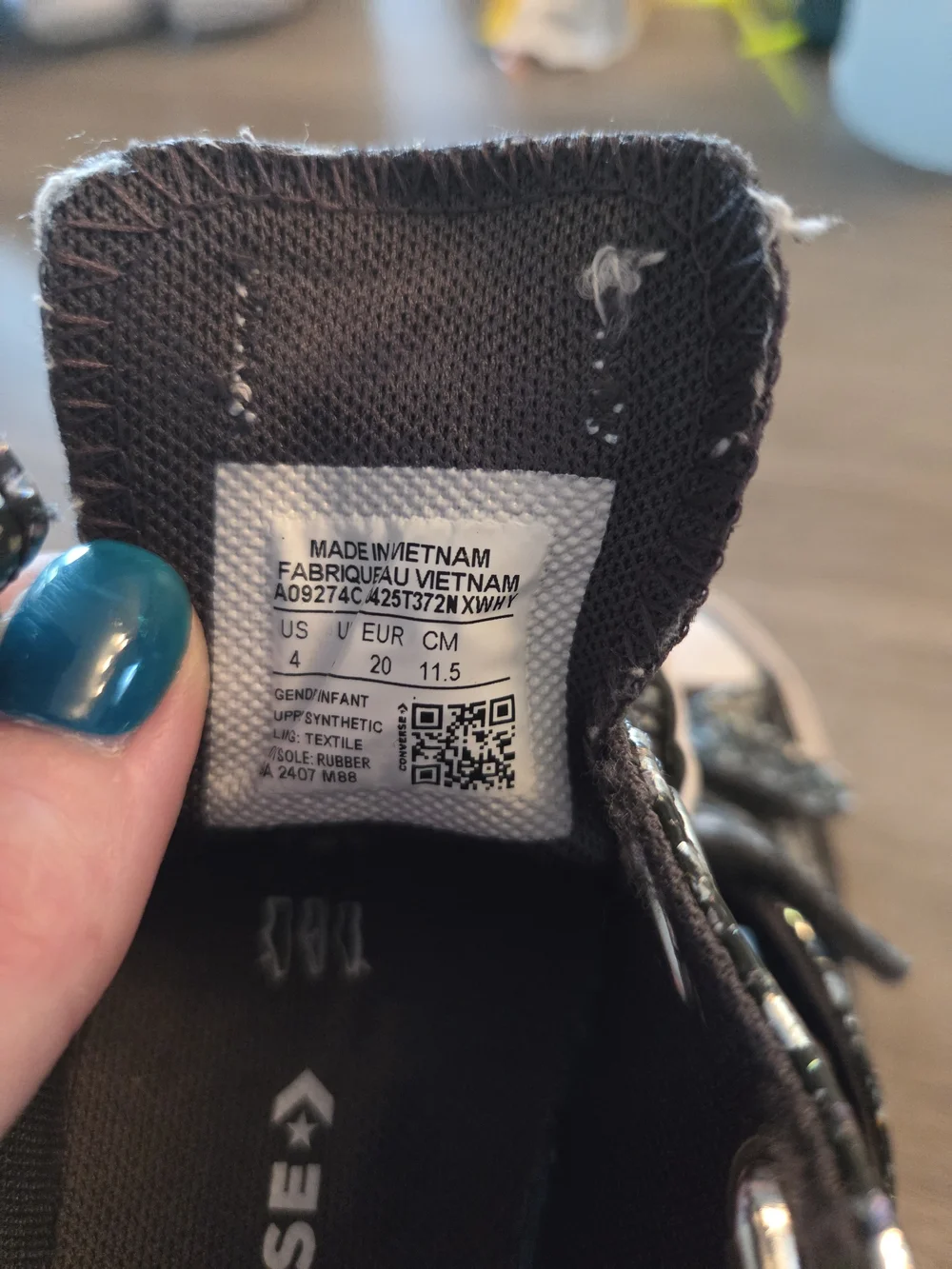 Converse Kids Black Multi Glitter Velcro Sneakers